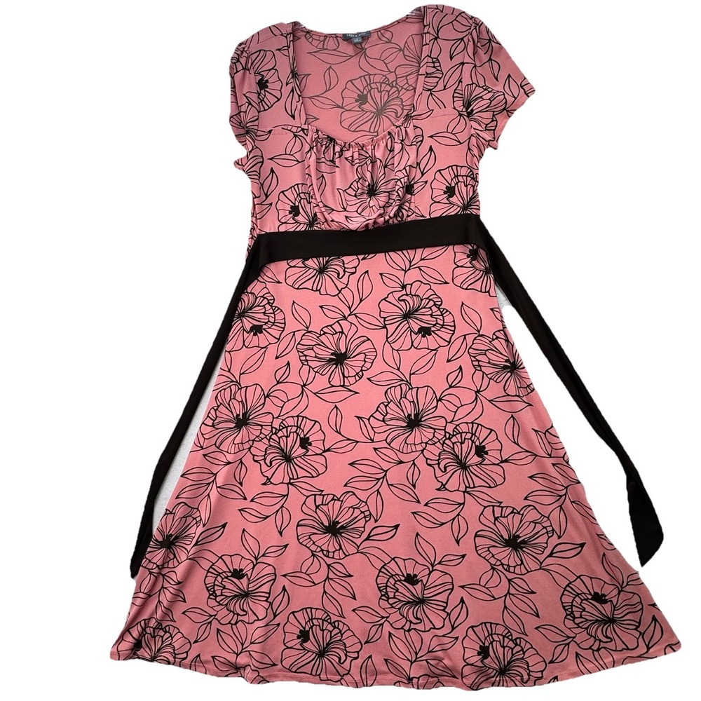 VTG Y2K Babydoll Dress Women's Size Small W/ Tie Around Back Floral Brown‎